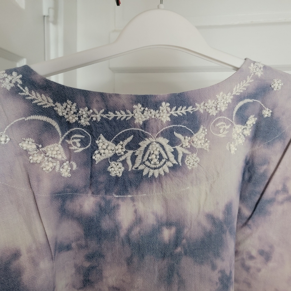 Soft Surroundings Tacoma Top Tunic 3X Sky Blue Embroidered Neckline and Sleeves - Picture 5 of 8